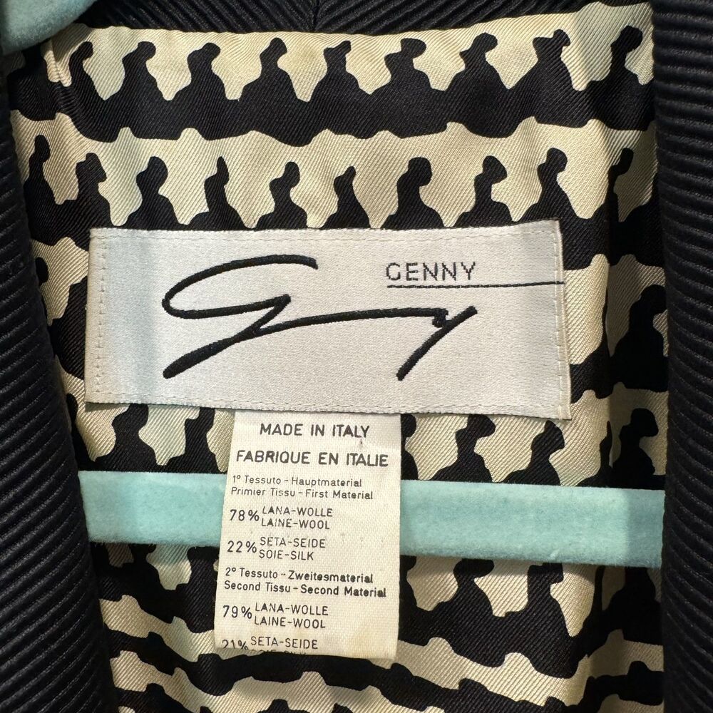 Vintage Genny Jacket Wool Silk Crop Houndstooth Italy Black Blazer Women US 12 - Picture 3 of 9